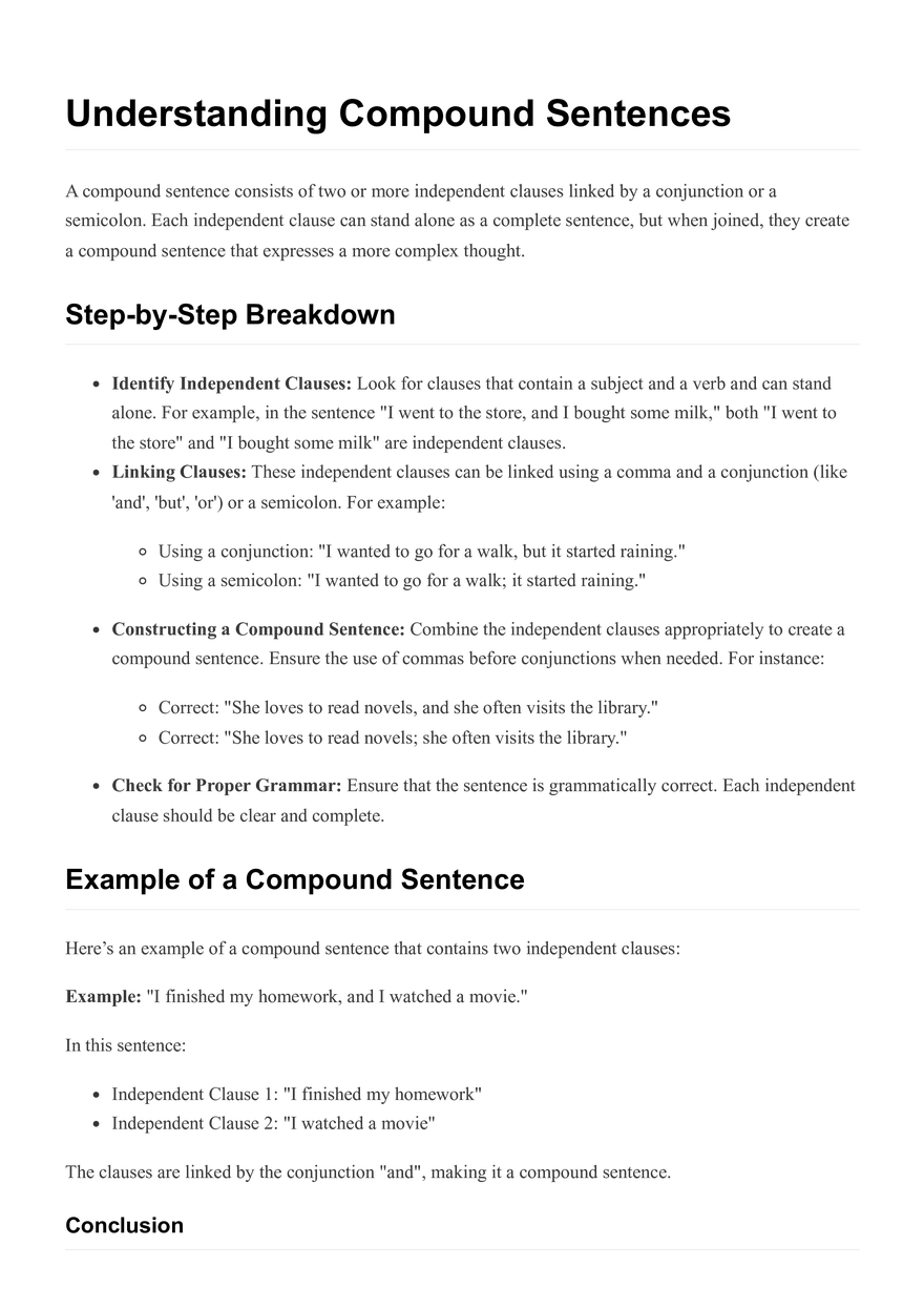 Understanding Compound Sentences - Page 1