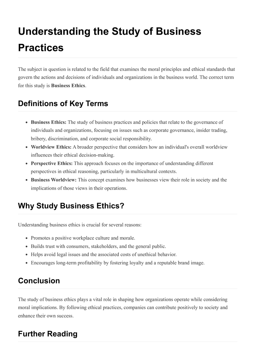Understanding the Study of Business Practices - Page 1