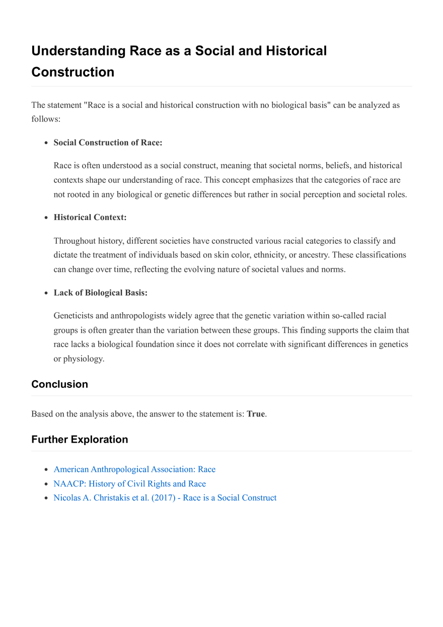 Race as a Social and Historical Construction - Page 1