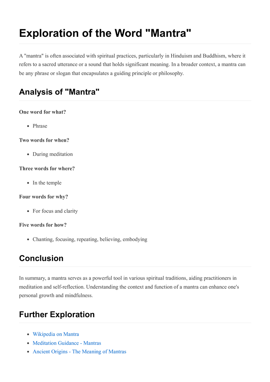 Exploration of the Word "Mantra" - Page 1