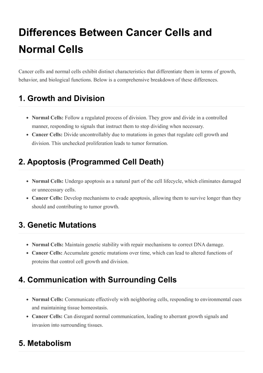 Differences Between Cancer Cells and Normal Cells - Page 1