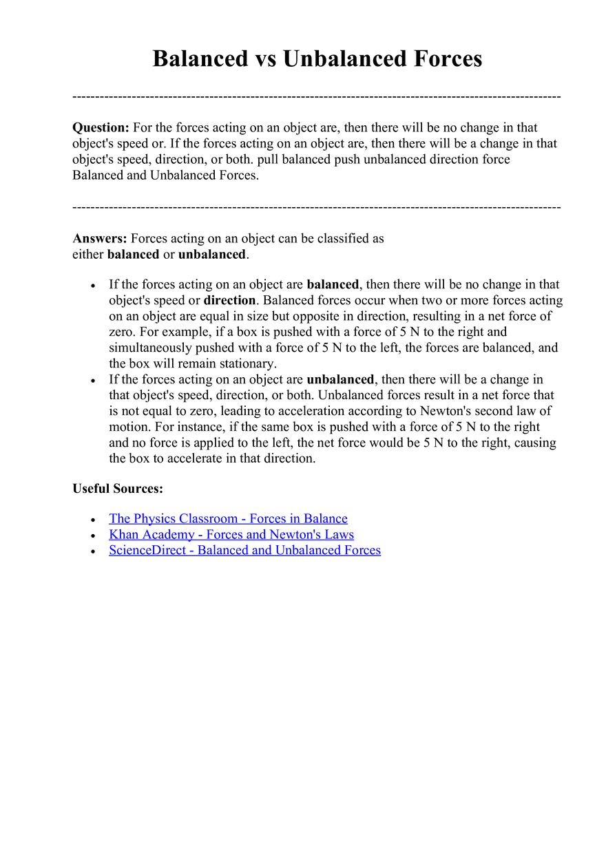 Balanced vs Unbalanced Forces - Page 1