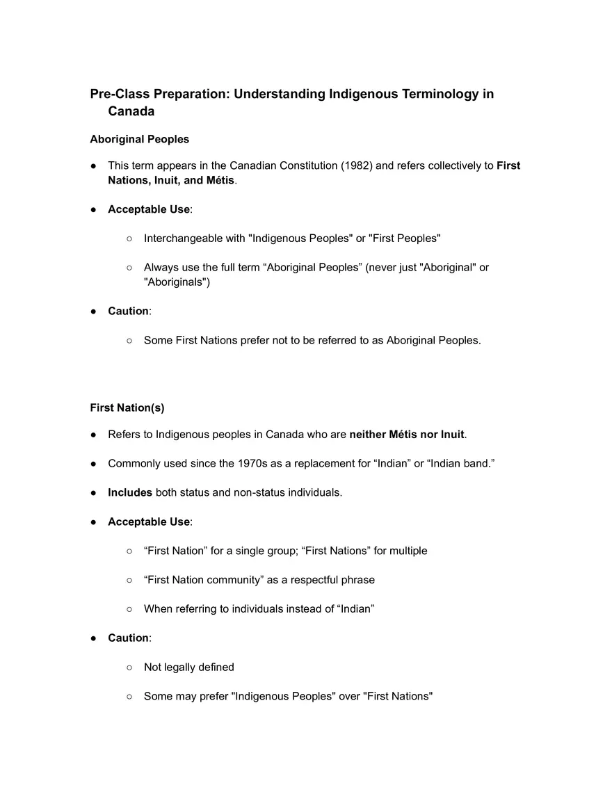 Pre-Class Preparation: Understanding Indigenous Terminology in Canada - Page 1