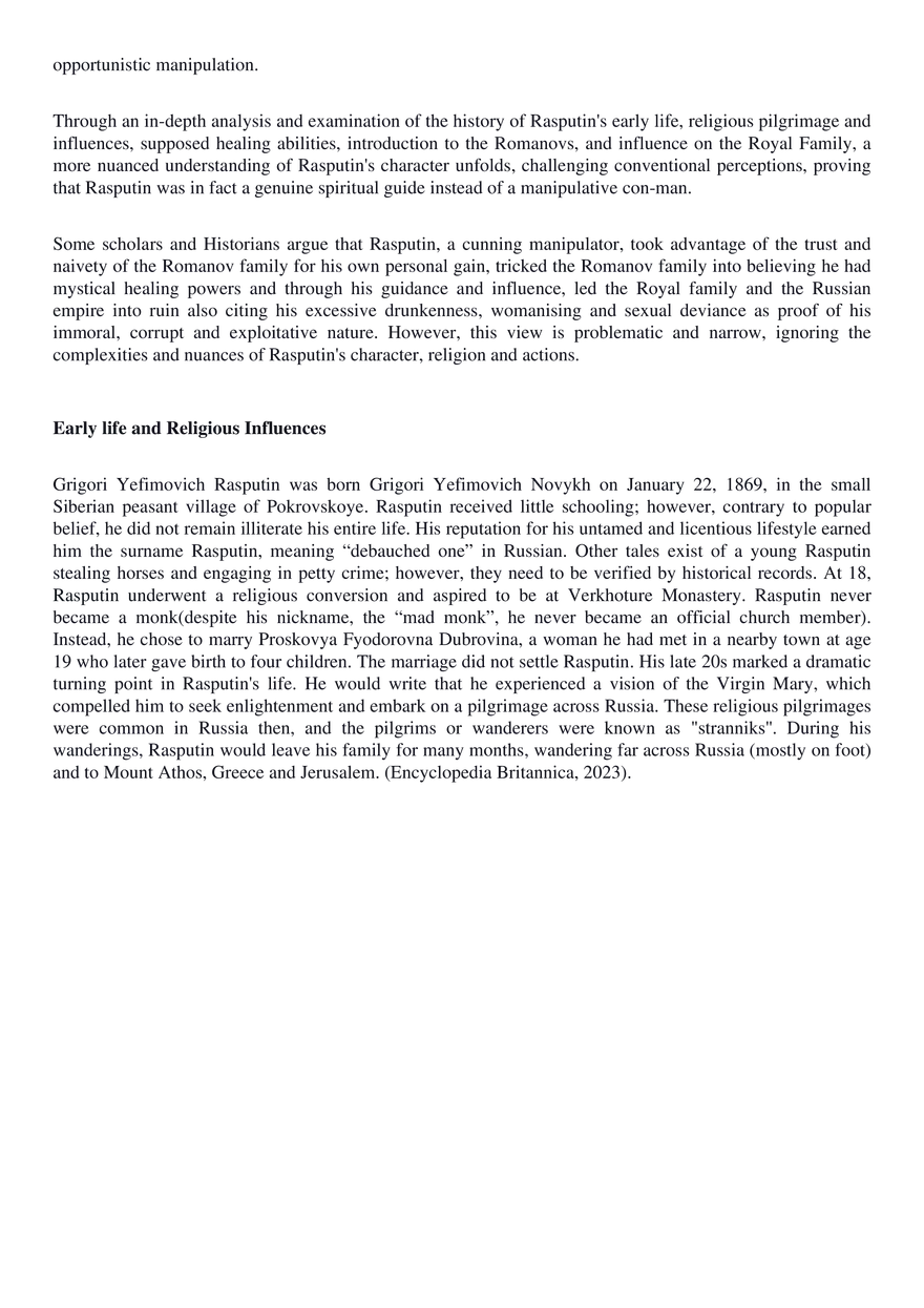 Rasputin - Self-Serving Exploiter or Genuine Spiritual Guide? - Page 2