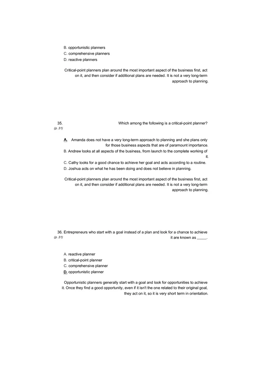 Small Business Its Opportunities and Rewards (Answer Key) Part 5 - Page 3