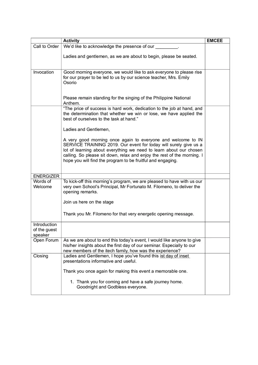 Masters of Ceremony Sample Script - Page 1