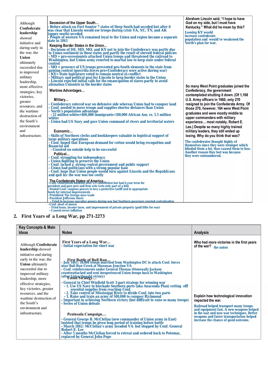 Guided Reading and Analysis The Civil War 1861-1865 - Page 2