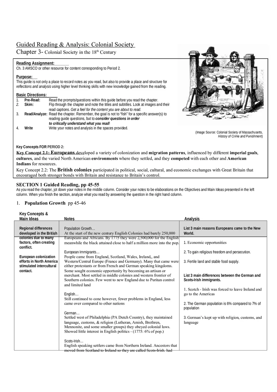 Colonial Society in the 18th Century Guided Reading - Page 1