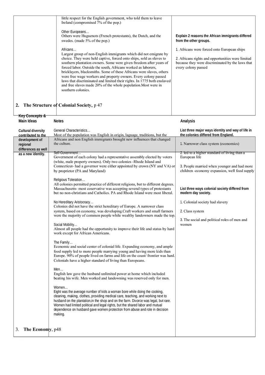 Colonial Society in the 18th Century Guided Reading - Page 2