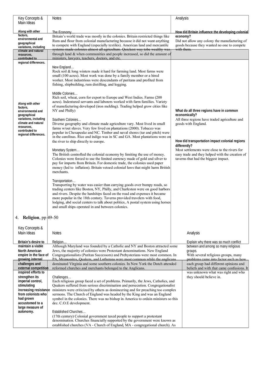 Colonial Society in the 18th Century Guided Reading - Page 3