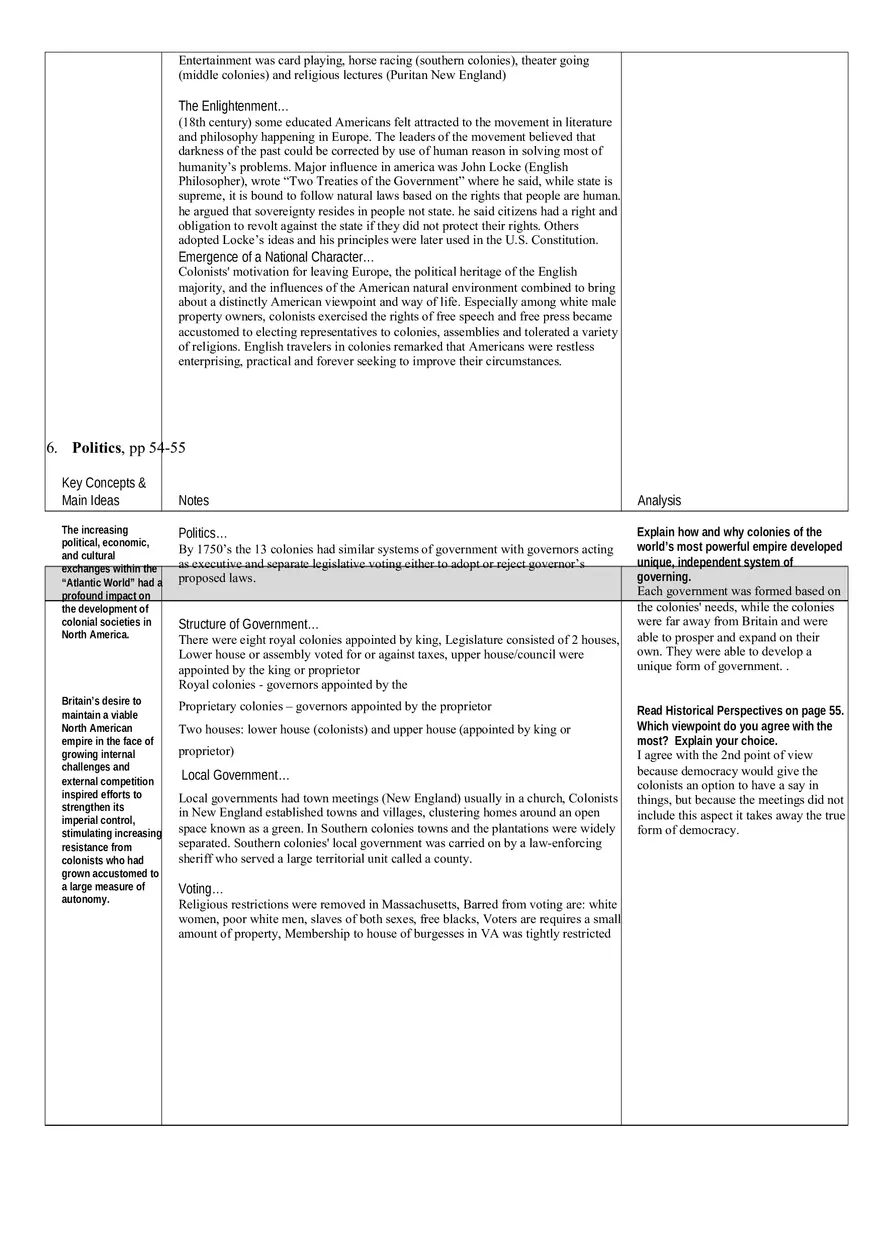 Colonial Society in the 18th Century Guided Reading - Page 6