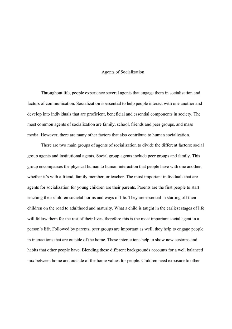 Essay About the Agents of Socialization - Page 1