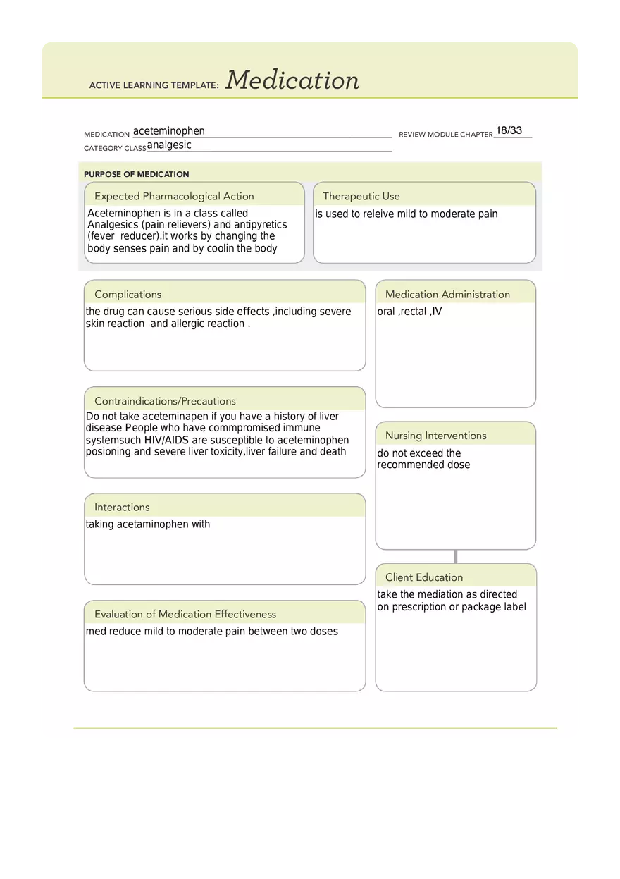 Aceteminophen Medication Template Pharmacology - Page 1