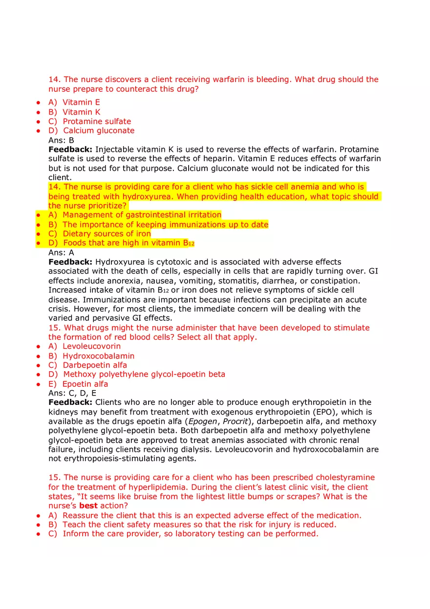 Nursing Practice and Pharmacological Safety Answer Key Part 2 - Page 1