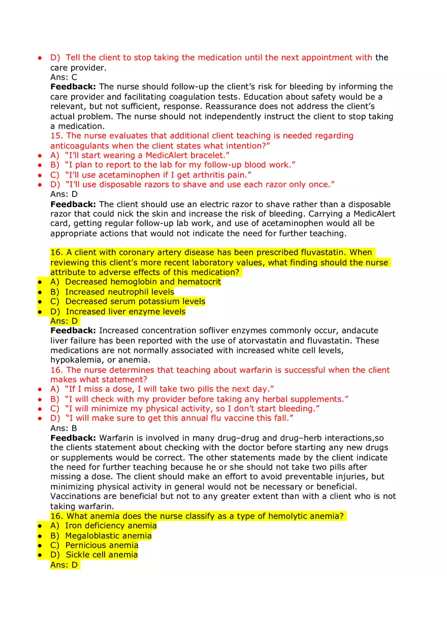 Nursing Practice and Pharmacological Safety Answer Key Part 2 - Page 2