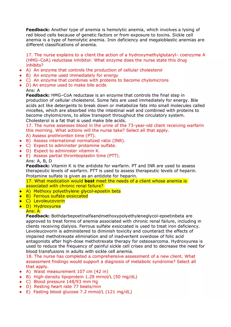 Nursing Practice and Pharmacological Safety Answer Key Part 2 - Page 3