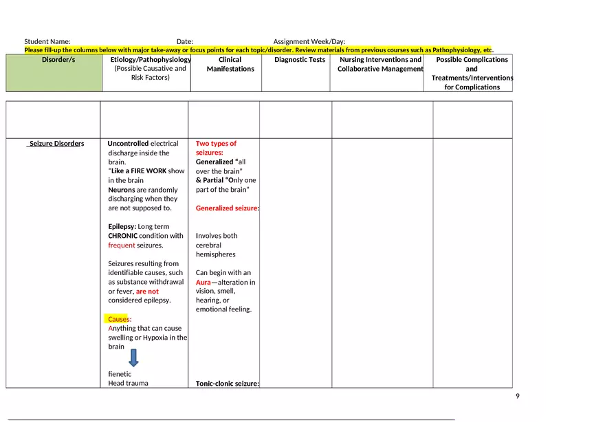 Intracranial and Other Neurologic Disorders - Worksheet Study Guide - Page 17