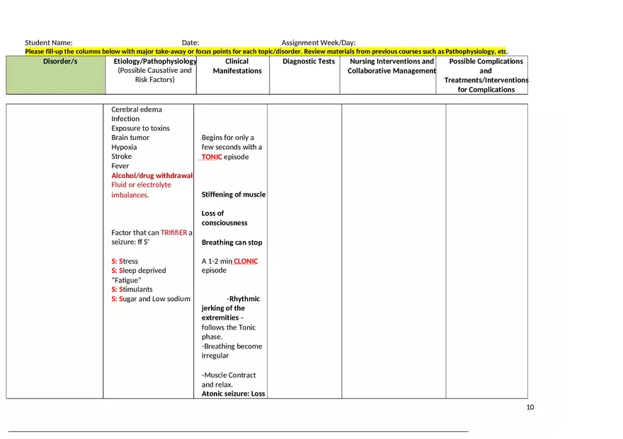 Intracranial and Other Neurologic Disorders - Worksheet Study Guide - Page 18