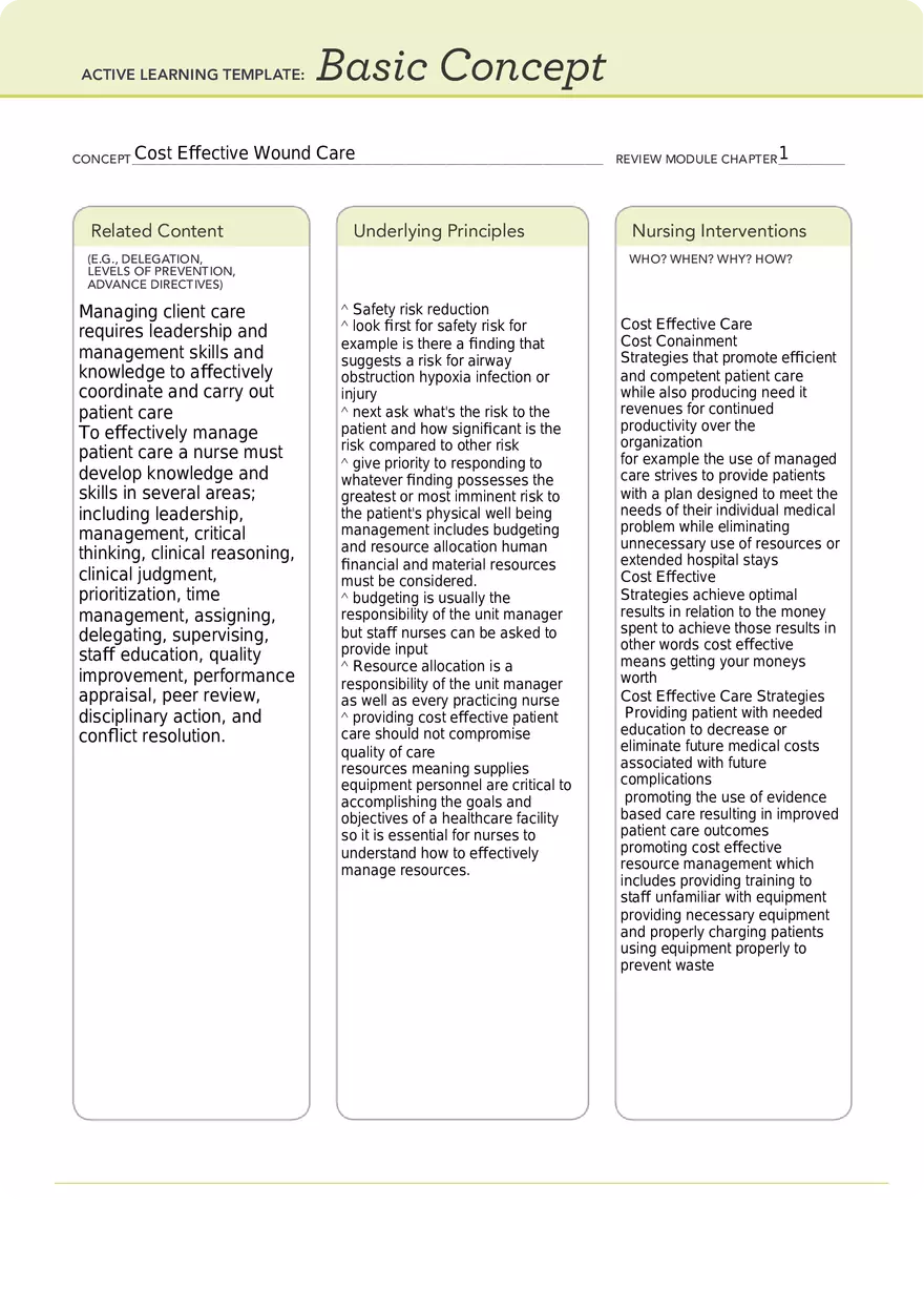 Cost Effective Care - ATI Template - Page 1