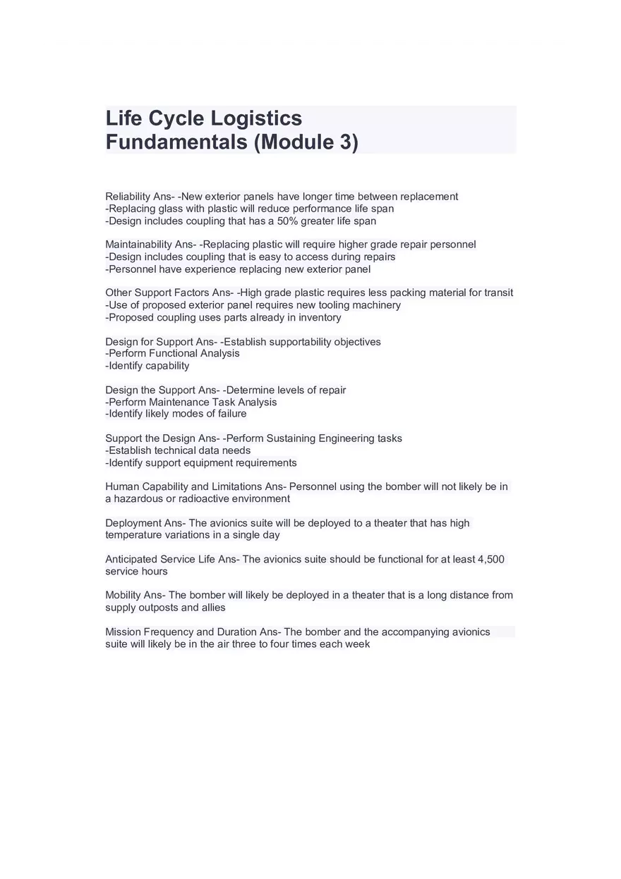 Life Cycle Logistics Fundamentals (Module 3) - Page 1