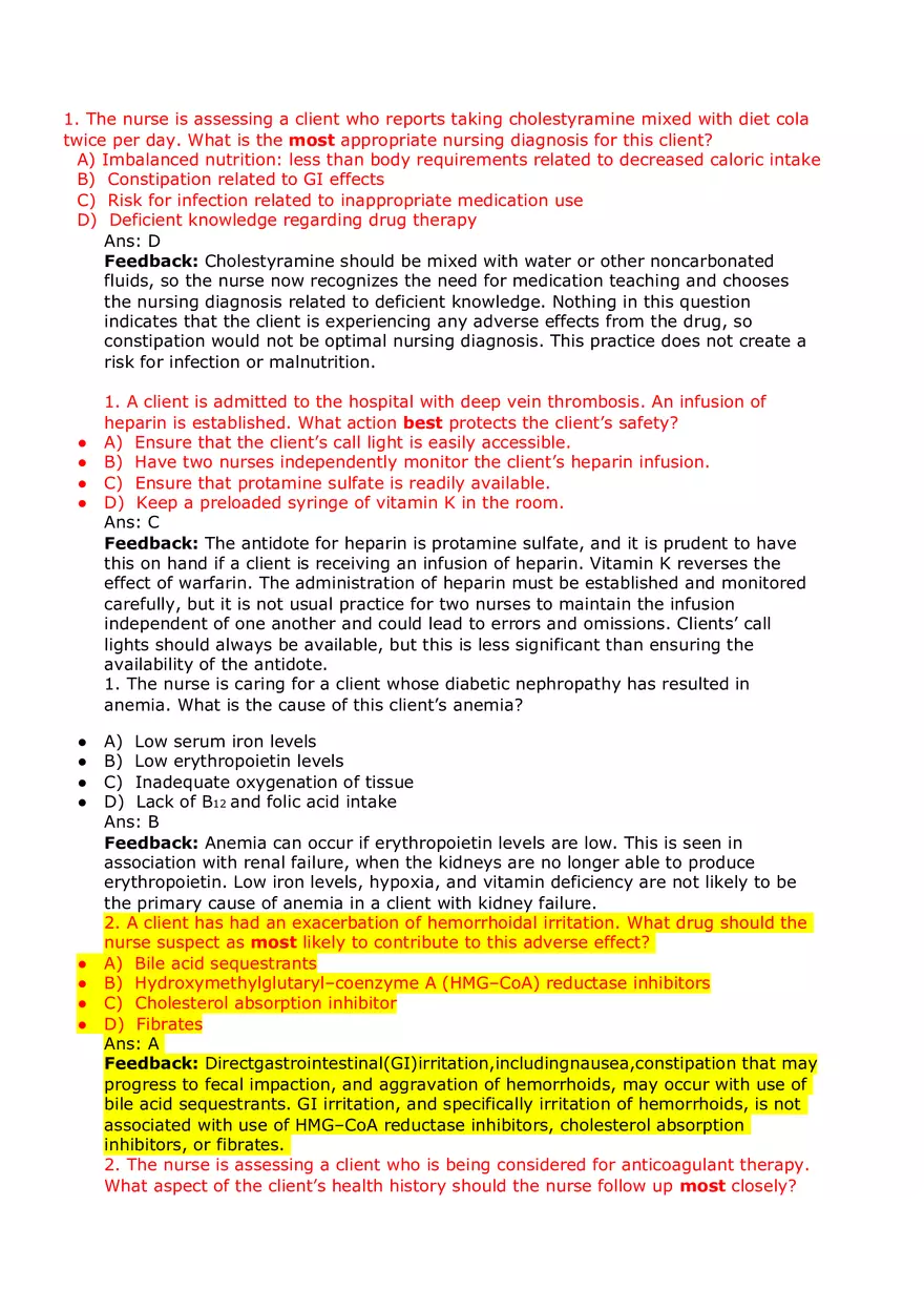 Nursing Practice and Pharmacological Safety Answer Key Part 1 - Page 1