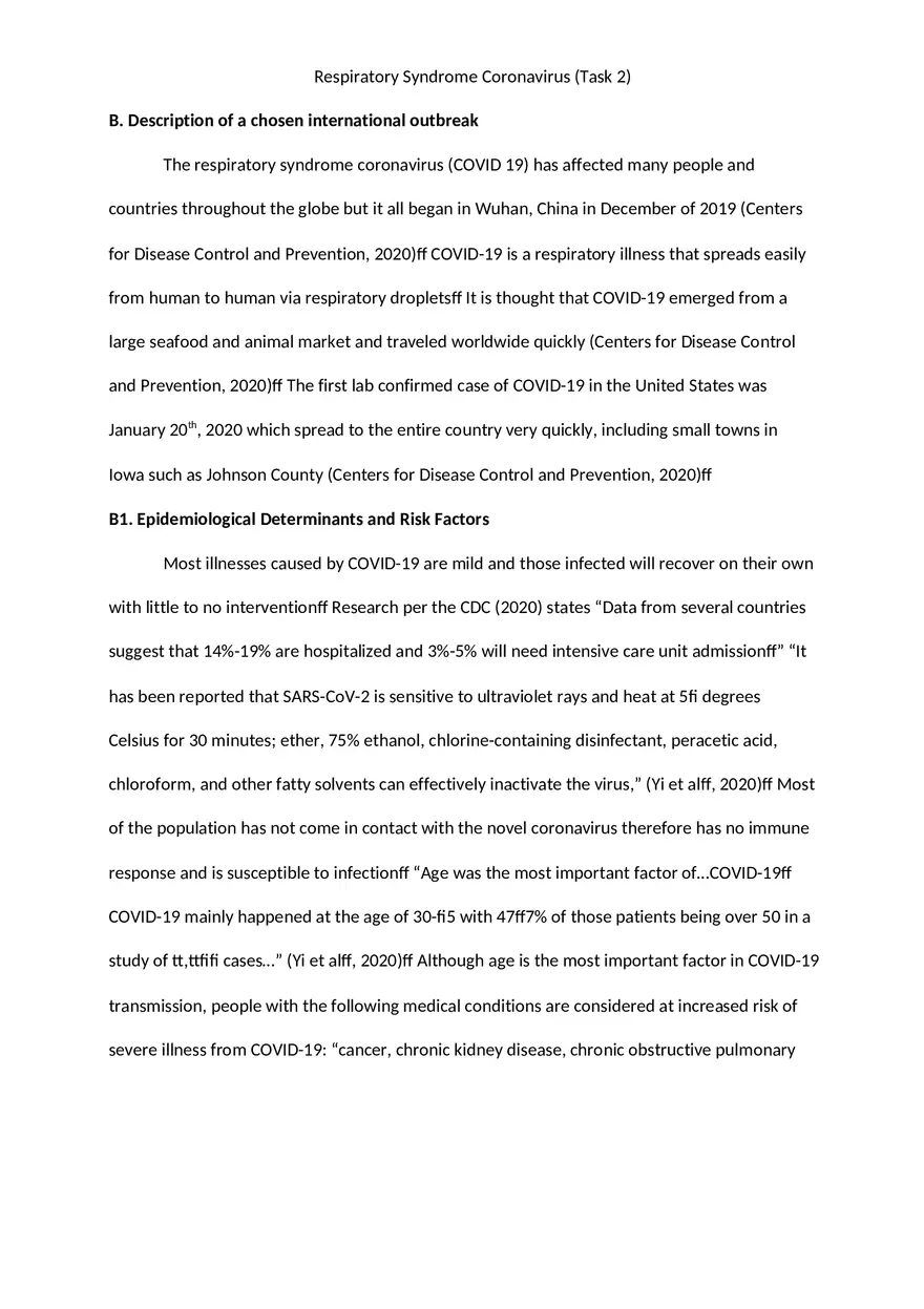 Respiratory Syndrome Coronavirus Task 2 - Page 1