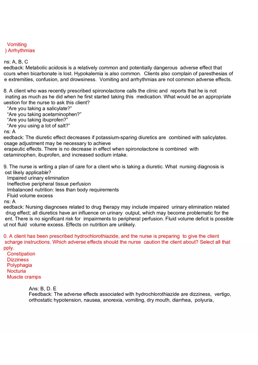 Nursing Practice and Pharmacological Safety Answer Key Part 6 - Page 7