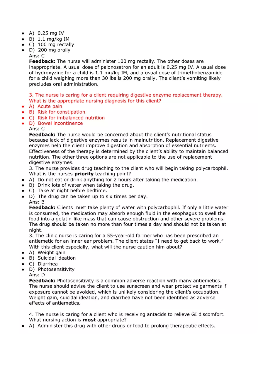 Nursing Practice and Pharmacological Safety Answer Key Part 3 - Page 7
