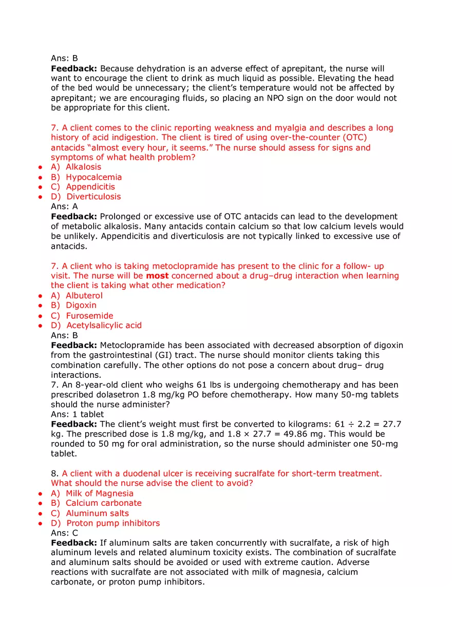 Nursing Practice and Pharmacological Safety Answer Key Part 3 - Page 10