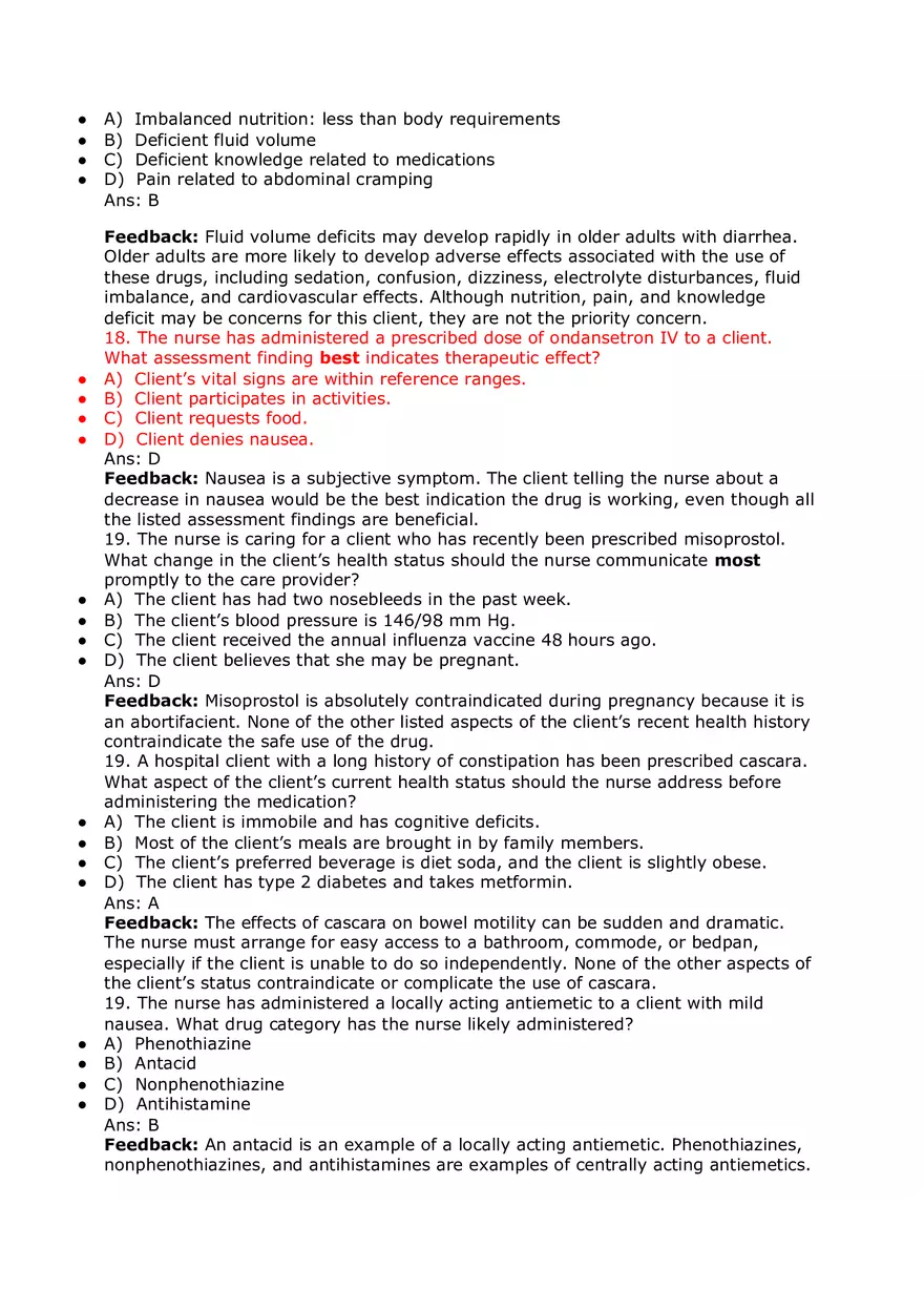 Nursing Practice and Pharmacological Safety Answer Key Part 4 - Page 8
