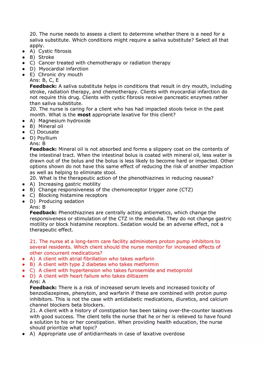 Nursing Practice and Pharmacological Safety Answer Key Part 4 - Page 9