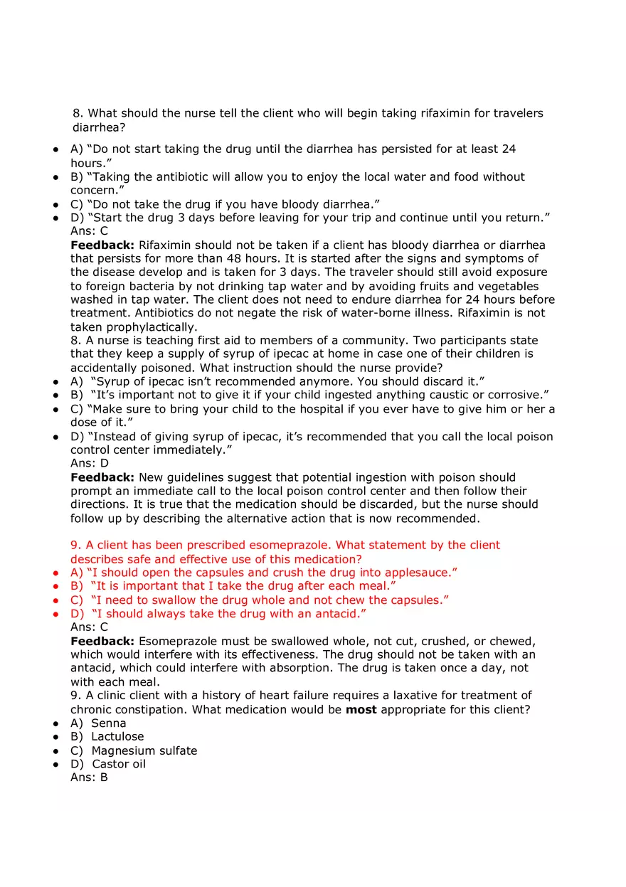Nursing Practice and Pharmacological Safety Answer Key Part 4 - Page 1