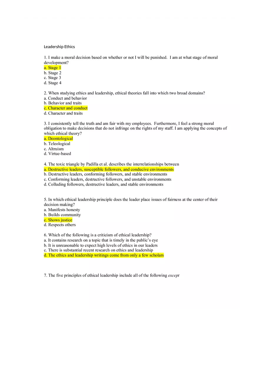 Leadership Ethics Answer Key - Page 1