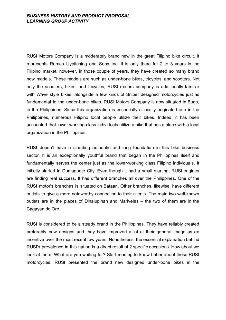 Business History and Product Proposal Learning Group Activity - Page 1