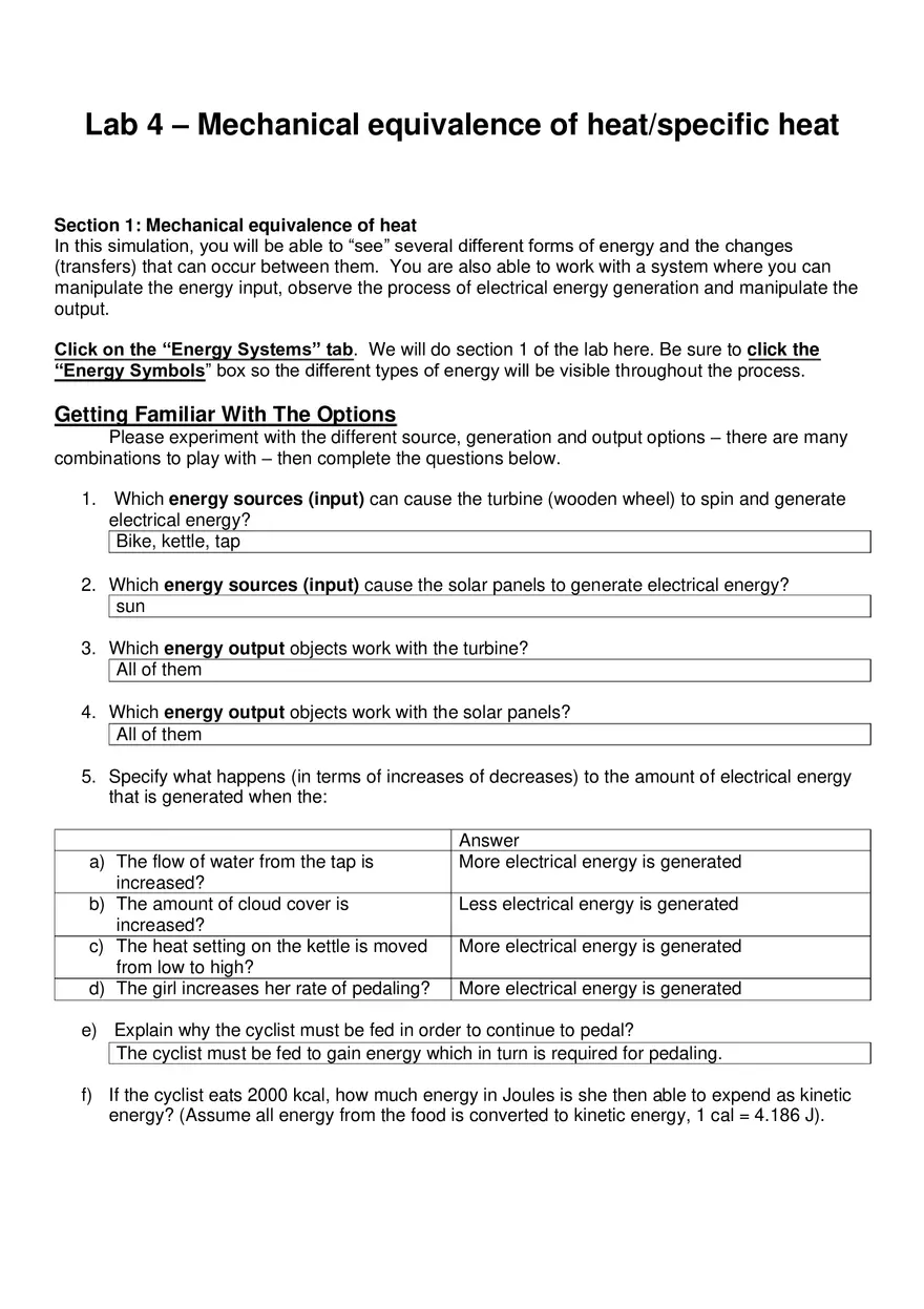 Lab - Mechnical Equivalence of Heat Specific Heat - Page 1