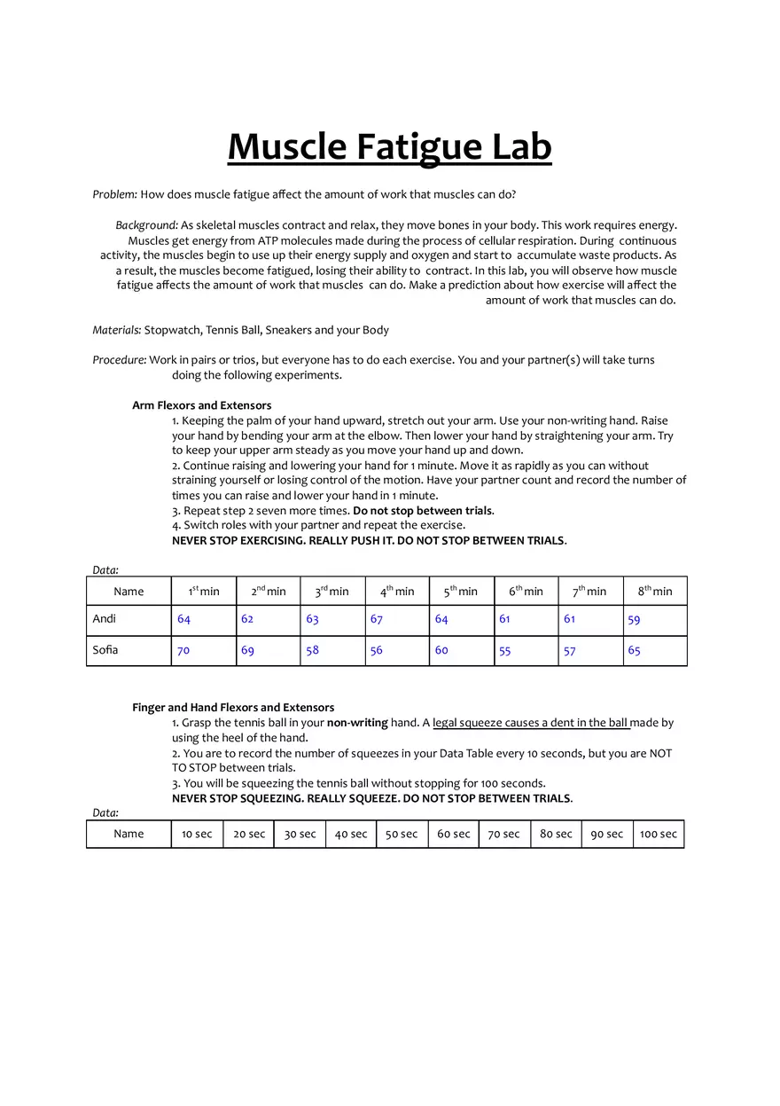 Muscle Fatigue Lab - Page 1