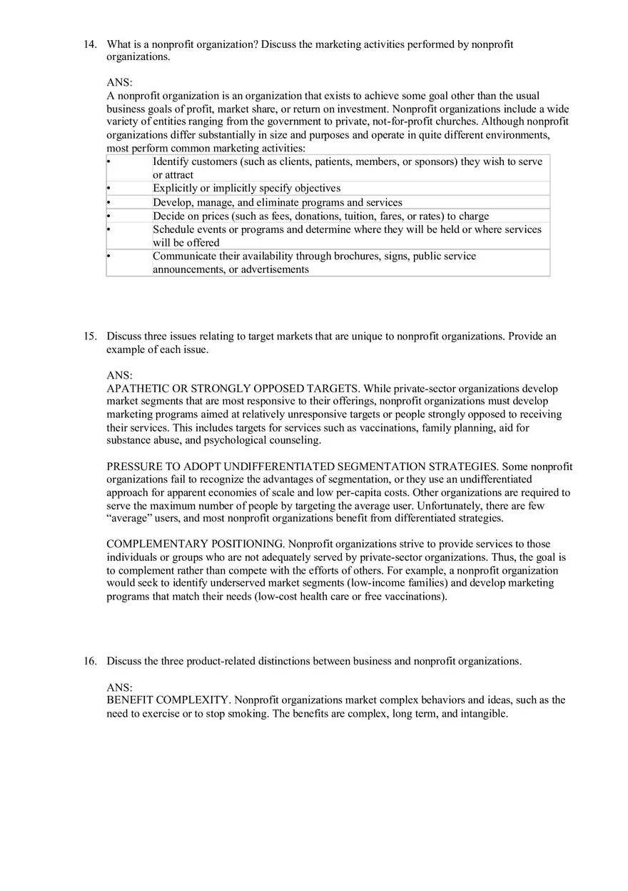 Services and Nonprofit Organization Marketing Answer Key Part 5 - Page 8