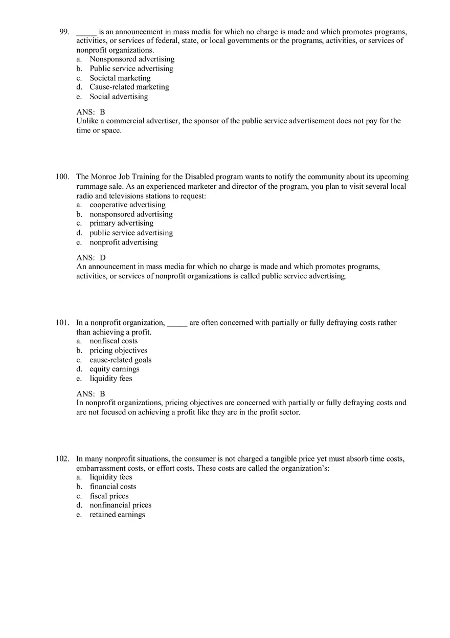 Services and Nonprofit Organization Marketing Answer Key Part 4 - Page 2