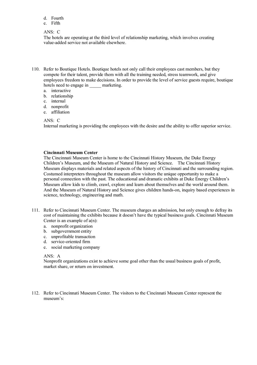 Services and Nonprofit Organization Marketing Answer Key Part 4 - Page 5