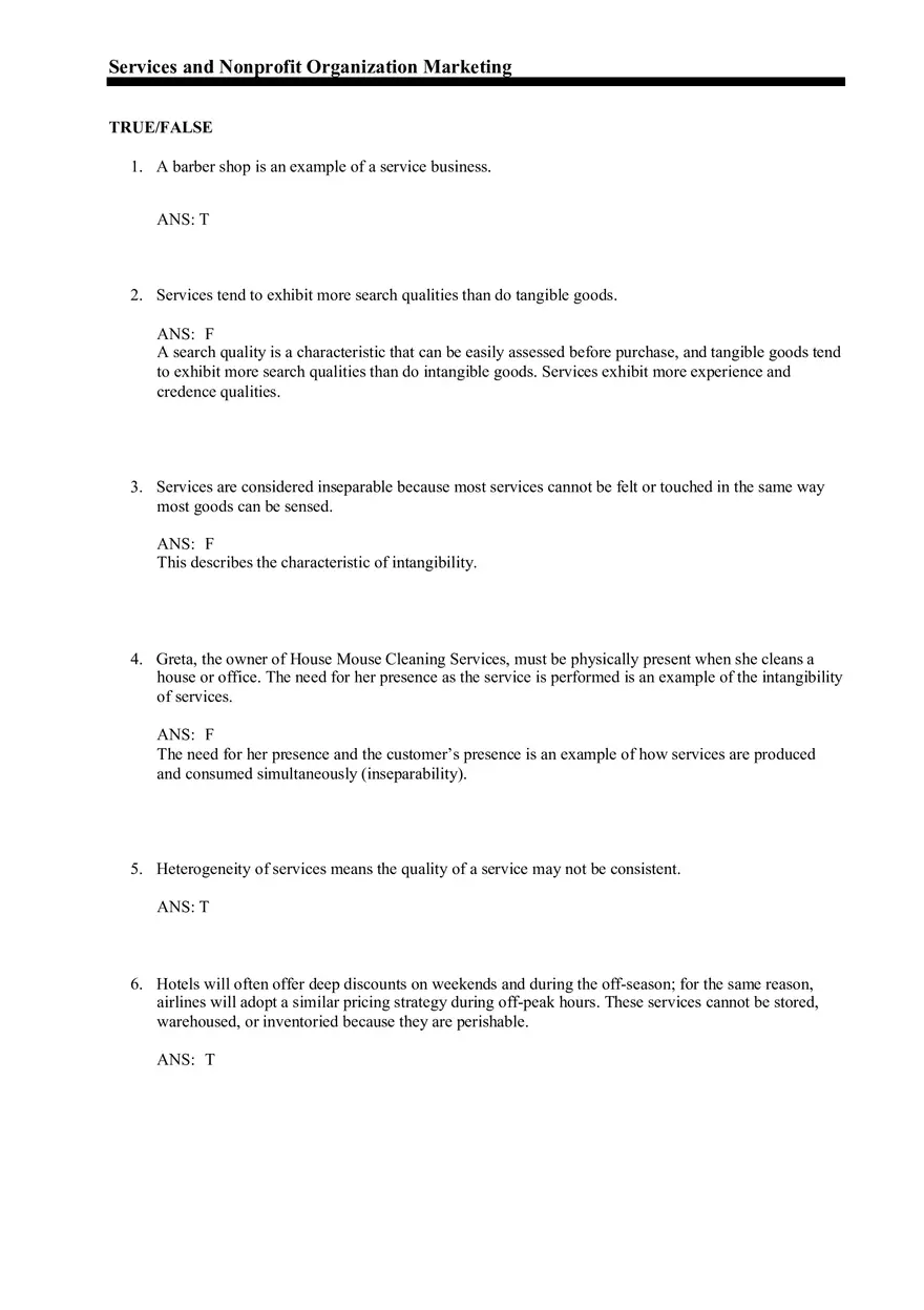 Services and Nonprofit Organization Marketing Answer Key Part 1 - Page 1