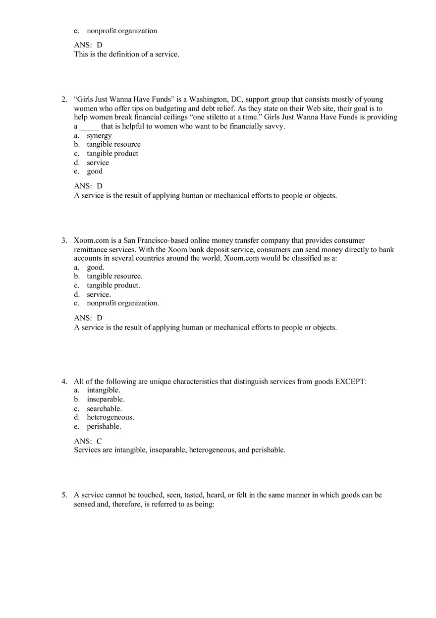 Services and Nonprofit Organization Marketing Answer Key Part 1 - Page 5