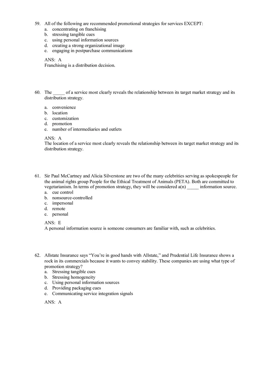 Services and Nonprofit Organization Marketing Answer Key Part 3 - Page 1