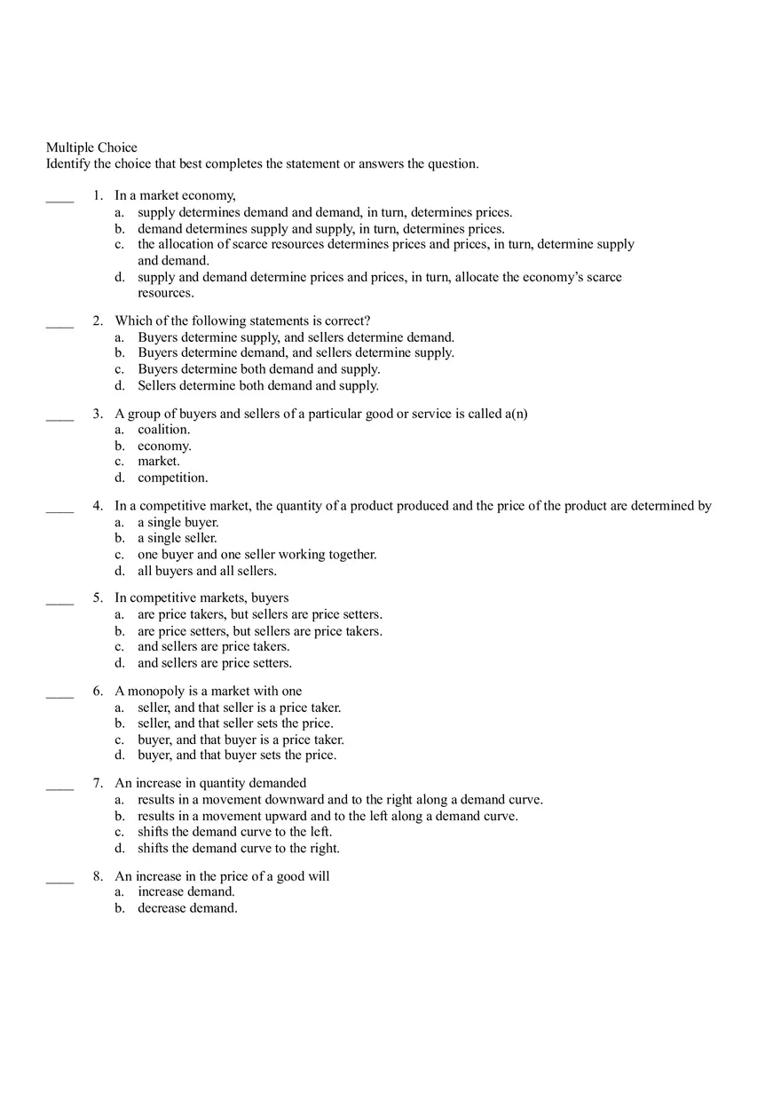 In a Market Economy Answer Key - Page 7