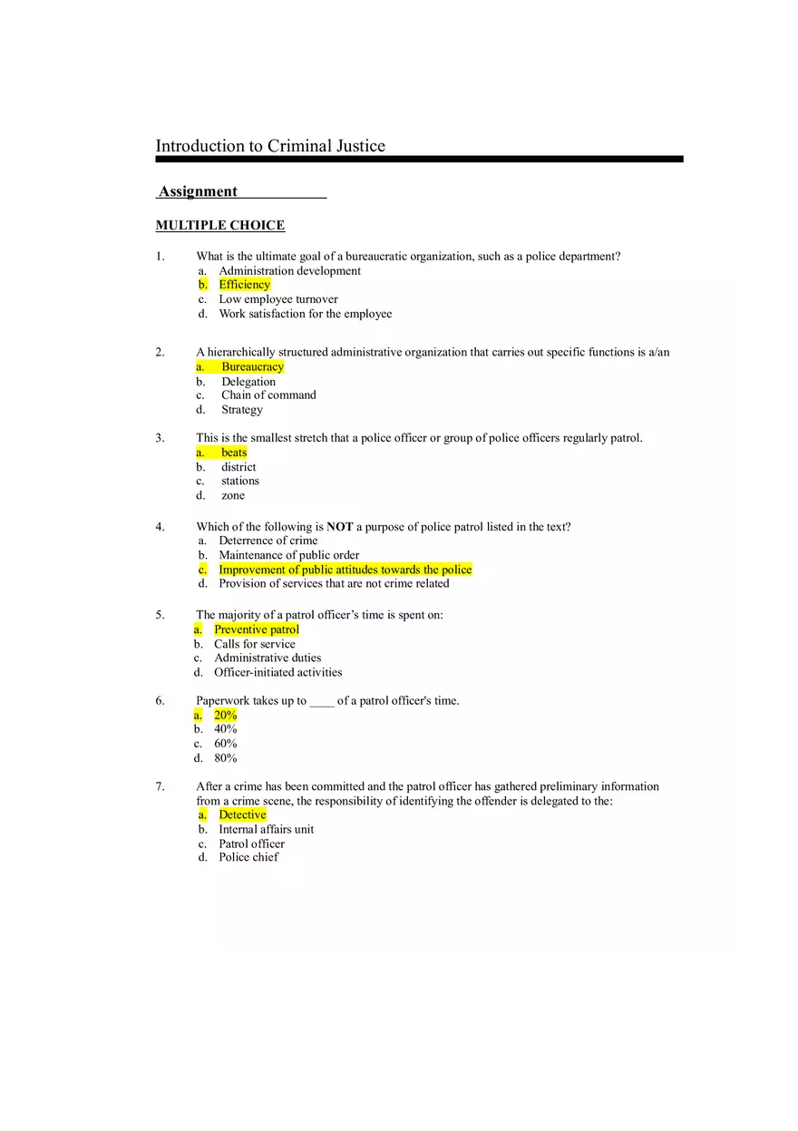 Introduction to Criminal Justice Assignment - Page 1