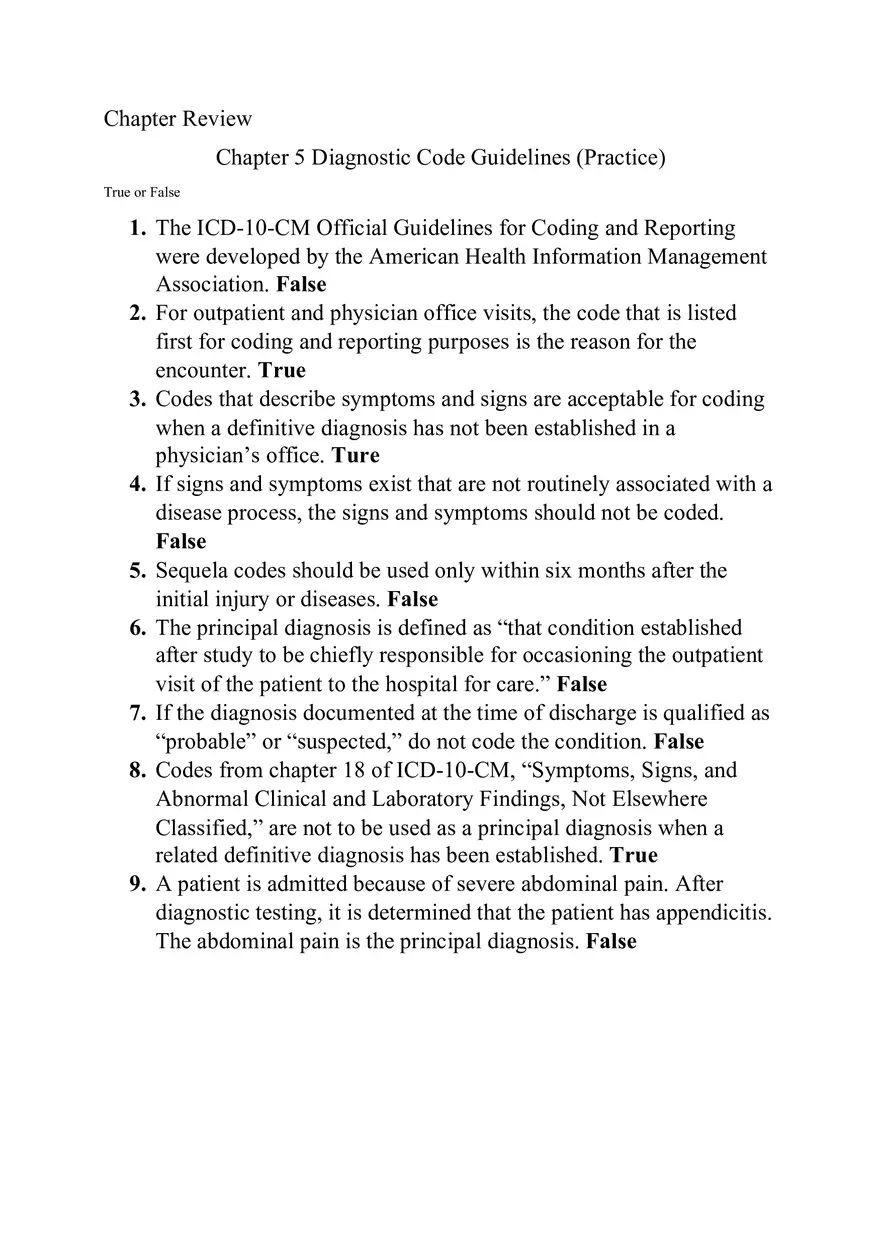 Diagnositic Code Guidelines Chapter Review - Page 1