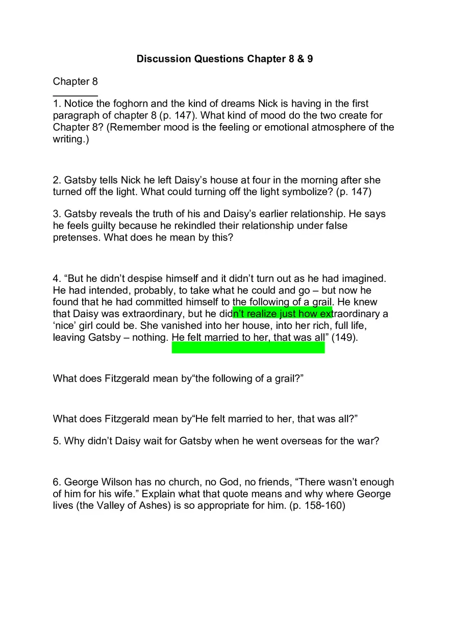 Great Gatsby Chapters 8-9 - Page 1