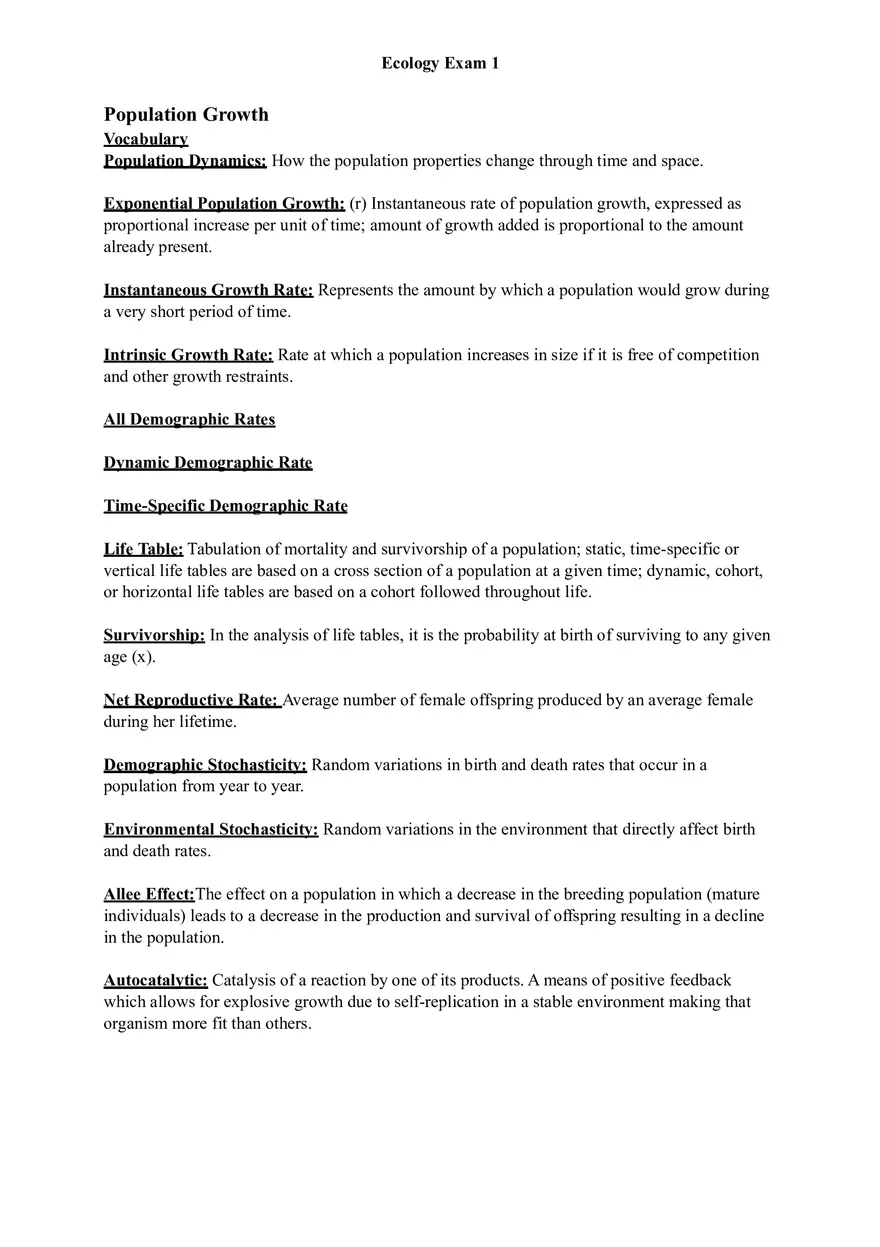Ecology Study Guide for Exam Part 3 - Page 1