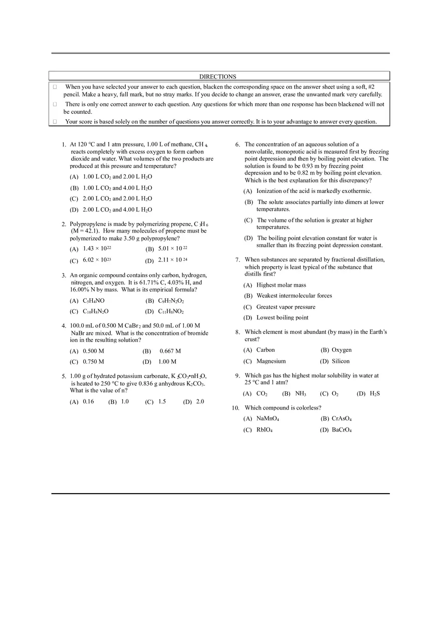Local Chemistry Olympiad Answer Key - Page 2