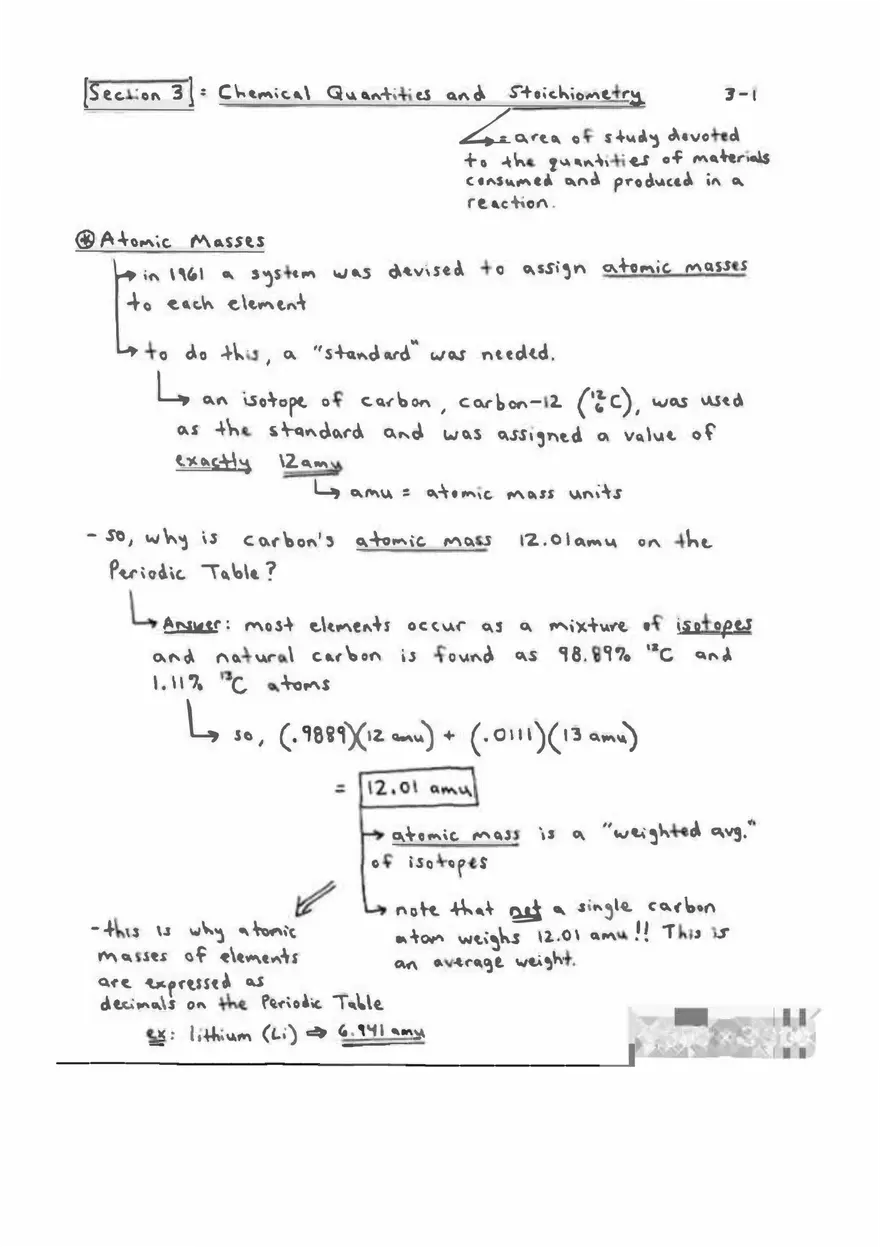Chemical Quantities and Stoichiometry Lecture Notes - Page 1