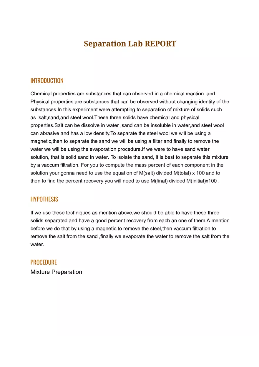 Separation Lab Report - Page 1